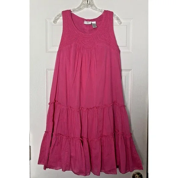 oso casuals dresses Oso Casuals | Dresses | Oso Casuals Barbiecore Sleeveless Tiered Pink Dress  Size Large Lined Embroidered